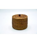 Box round rattan with lid Blue - colour white brushed