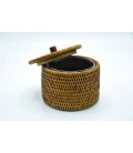 Box round rattan with lid Blue - colour white brushed