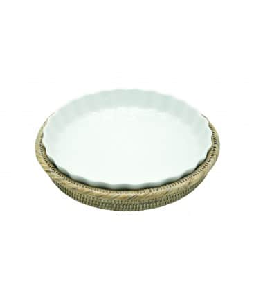 Tourtière ronde Tourte - Porcelaine et rotin miel