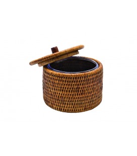 Lolita round box in natural rattan - honey colour