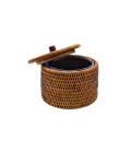 Box round rattan with lid Blue - colour white brushed