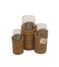 Set de 3 vases Pye - rotin naturel miel et verre recyclé