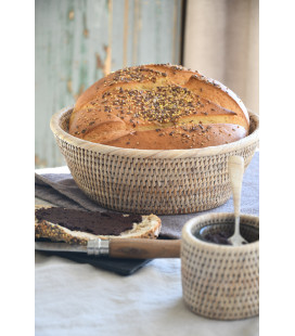 Round bread basket natural rattan Boule XL white brushed