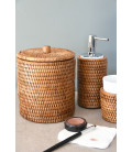 Box round rattan with lid Blue - colour white brushed