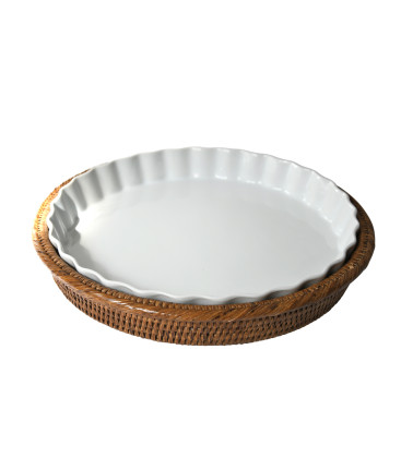 Tourtière XL porcelaine et rotin miel Irra