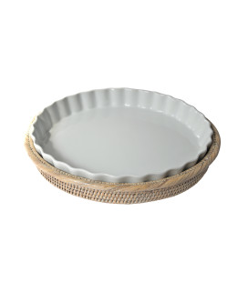 Plat carré porcelaine et rotin naturel miel Dhala