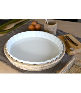 Plat carré porcelaine et rotin naturel miel Dhala