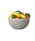 Coupe à fruits en rotin tressé Bowl blanc cérusé