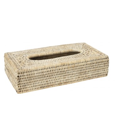 handkerchief box rectangular Célia rattan white brushed